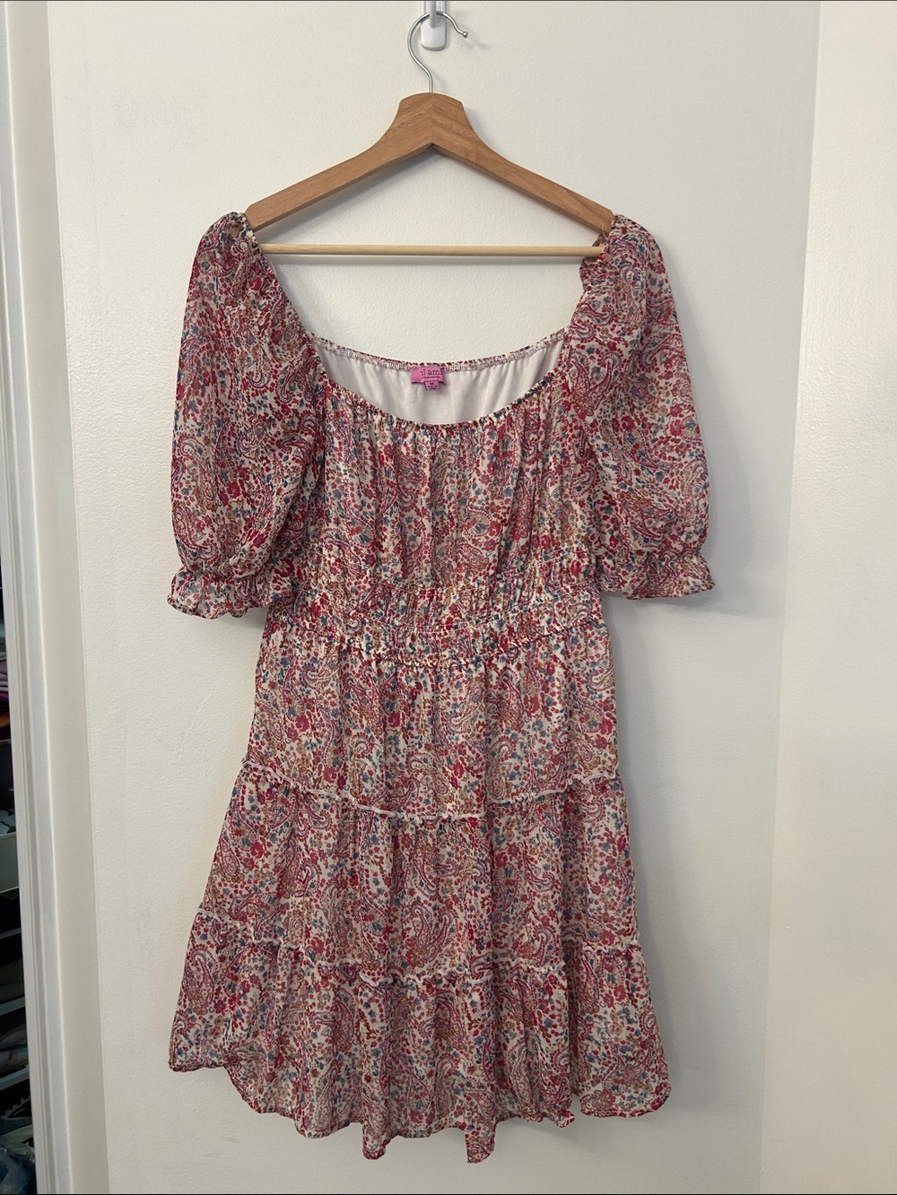 miami Pink Floral Puff-Sleeve Tiered Mini Dress